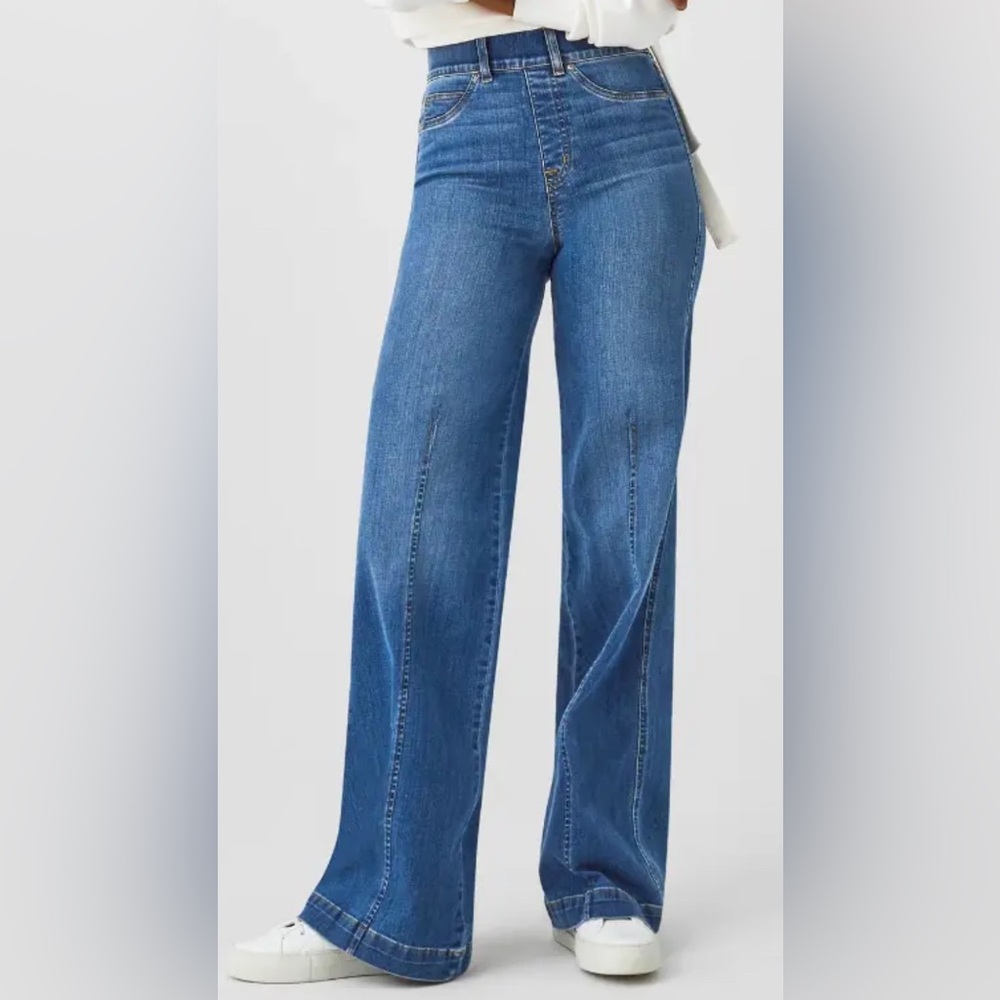 Spanx Seamed Front Wide Leg Jean in Vintage Indigo